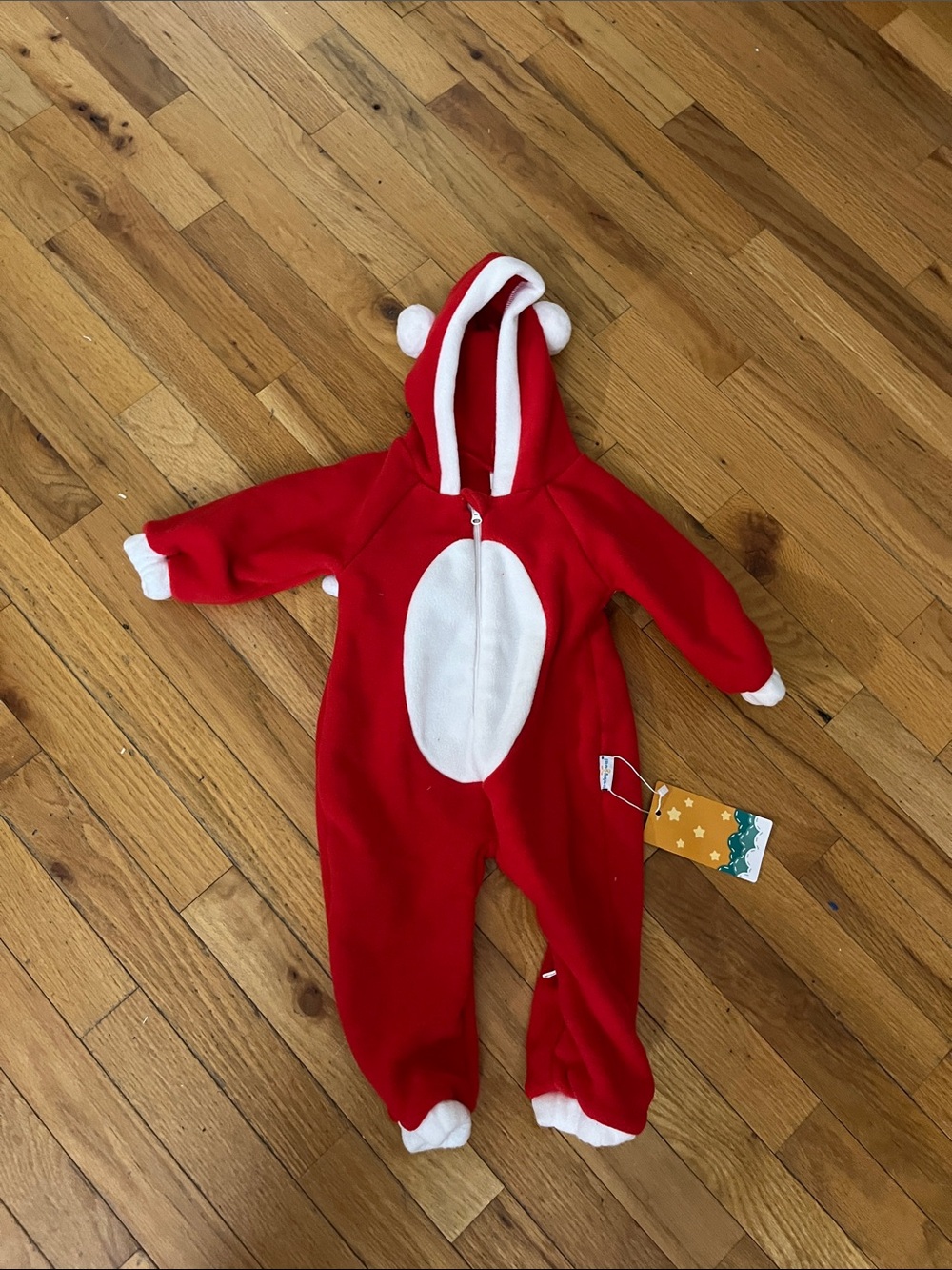 Red Hooded Baby One-Piece with White Accent